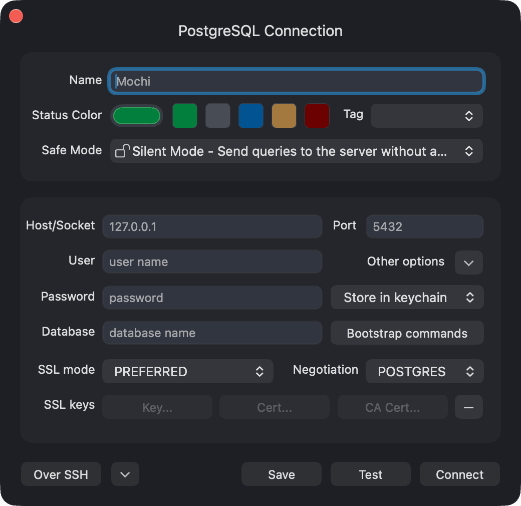 Creating connection form