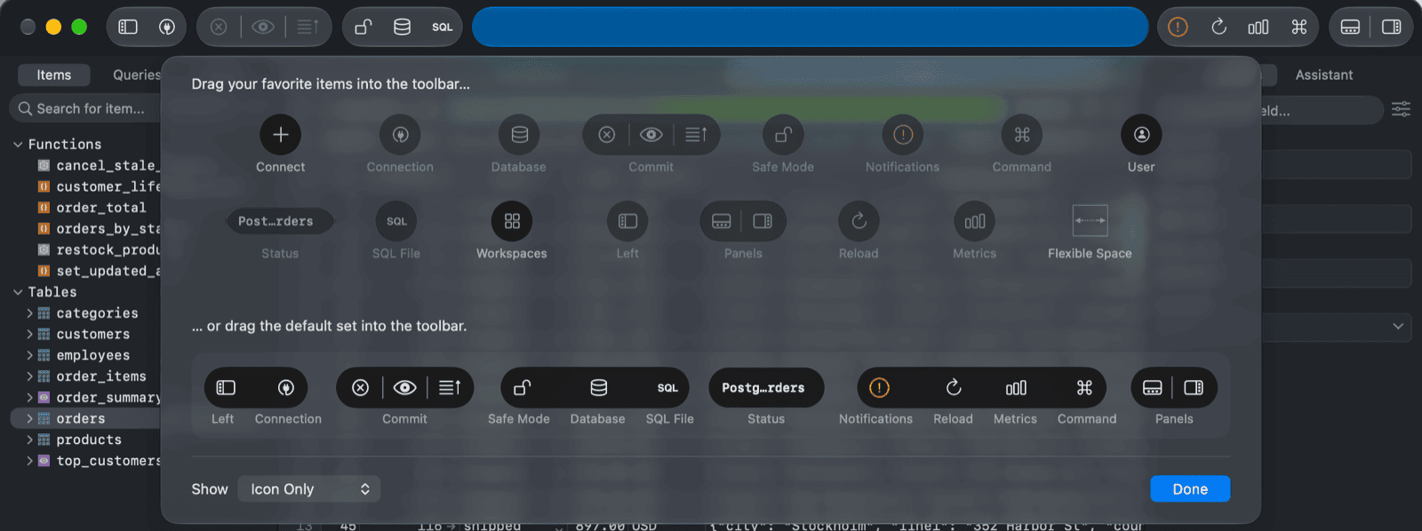 Customize toolbar