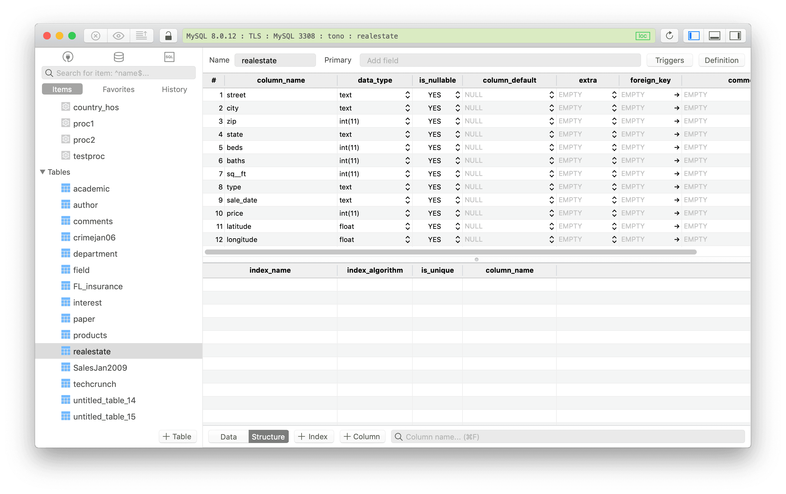 Edit database structure