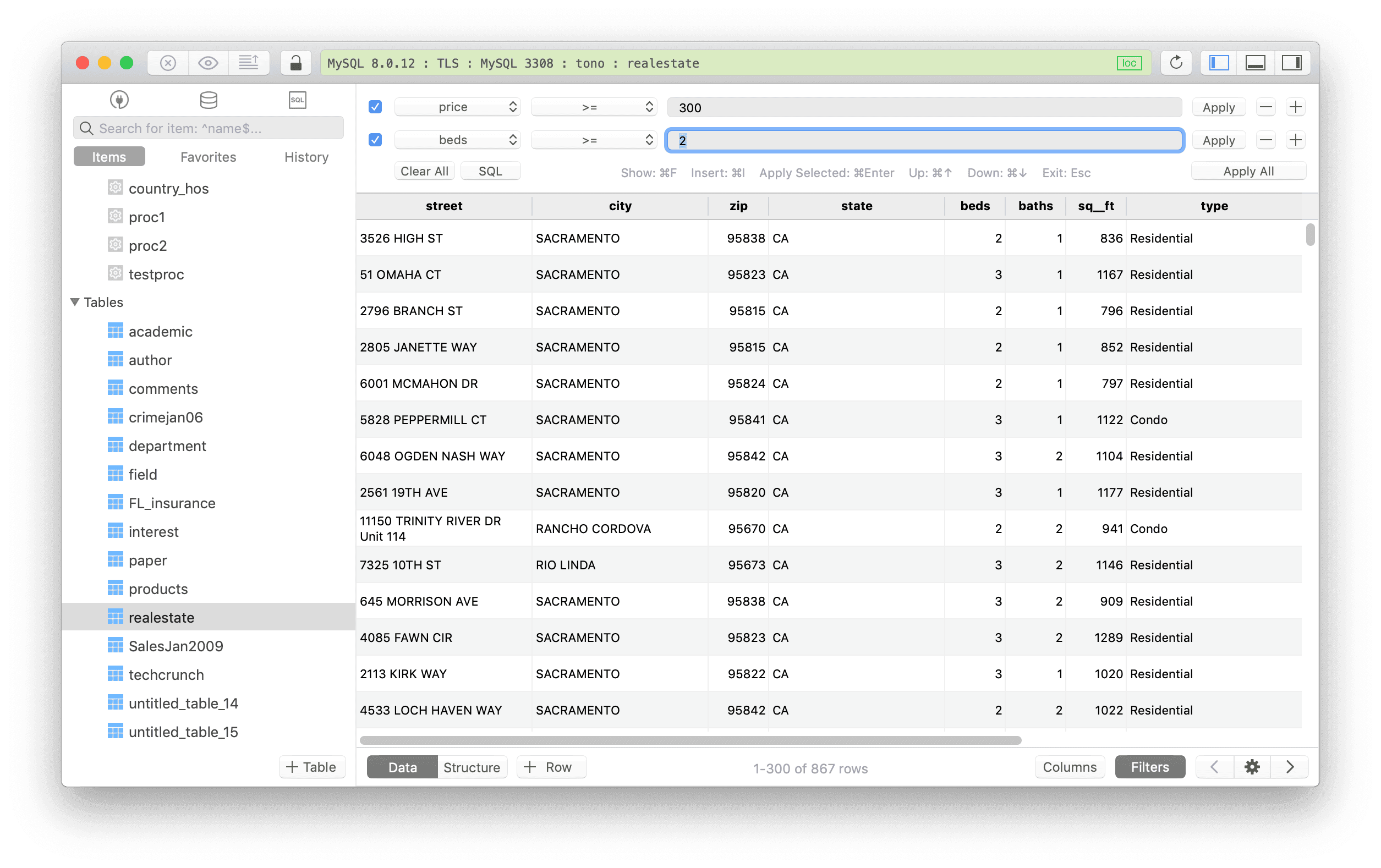 Multiple data filters