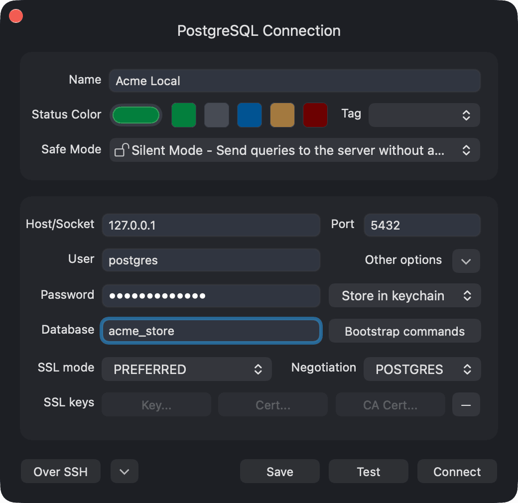 Create a new connection PostgreSQL