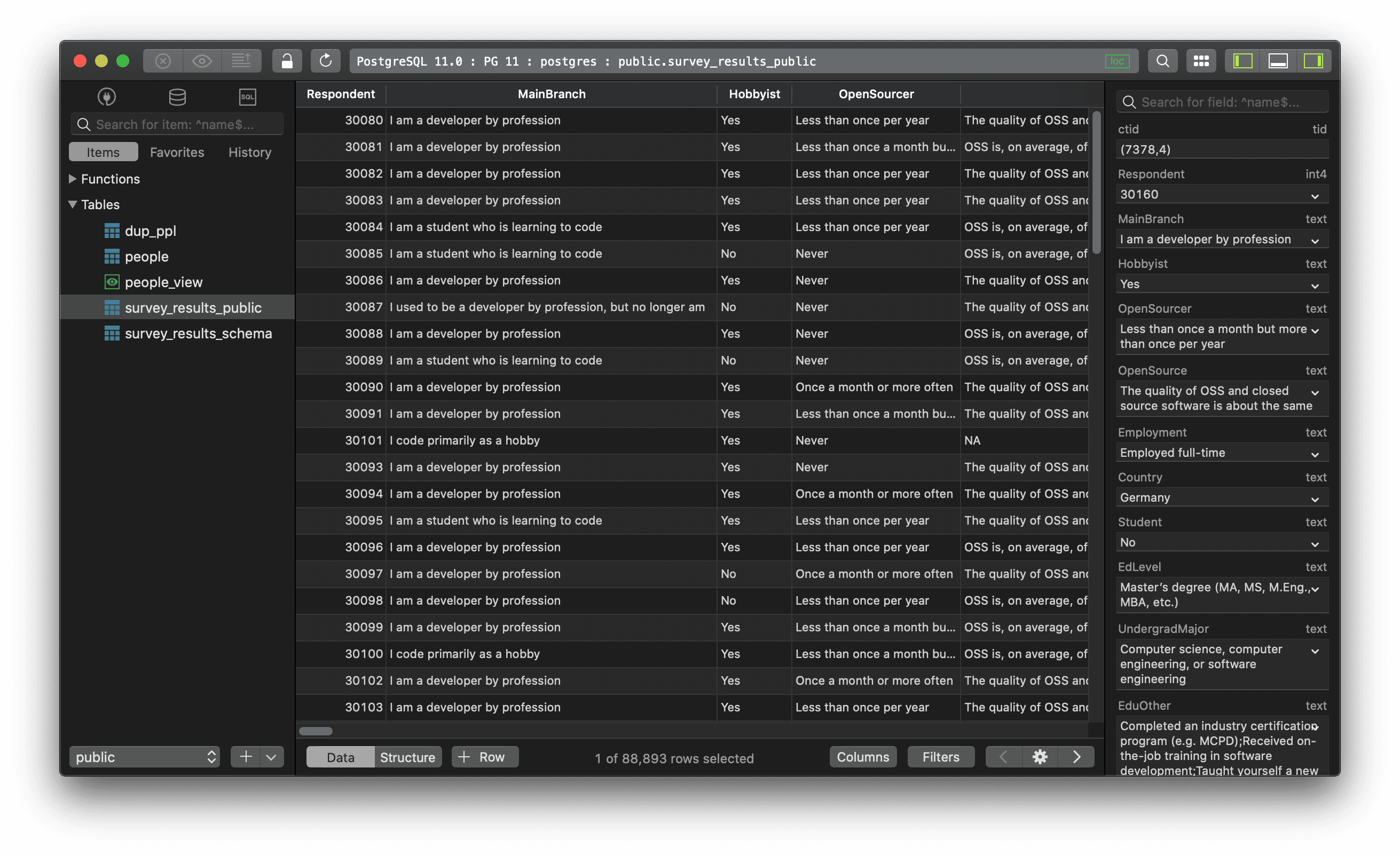 Show columns name from data table