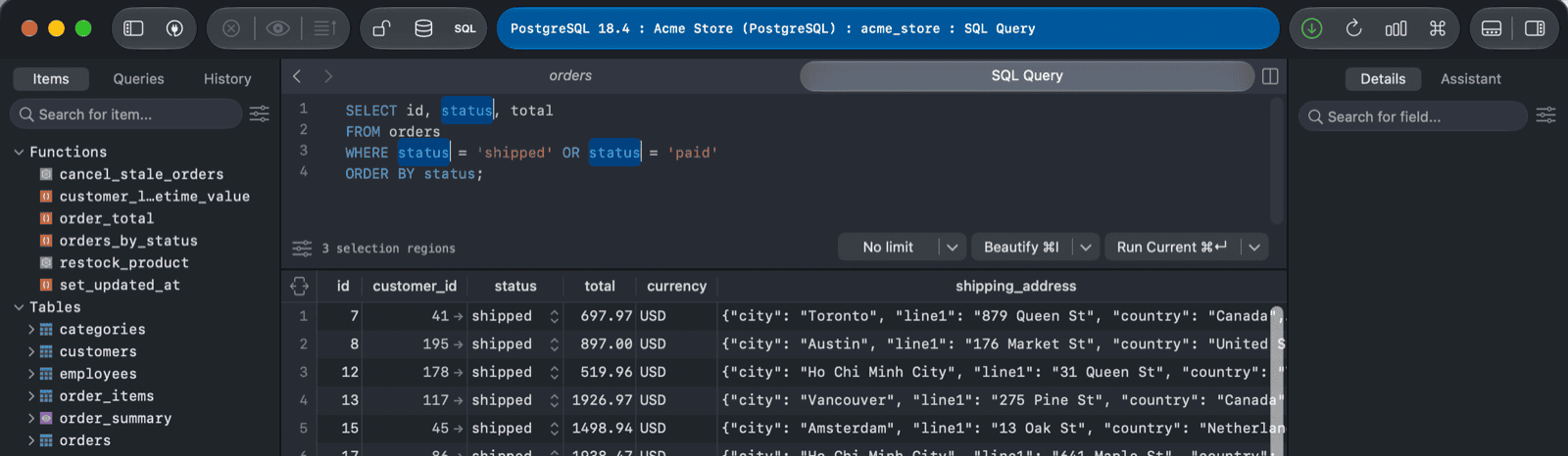Multiple cursors in TablePlus