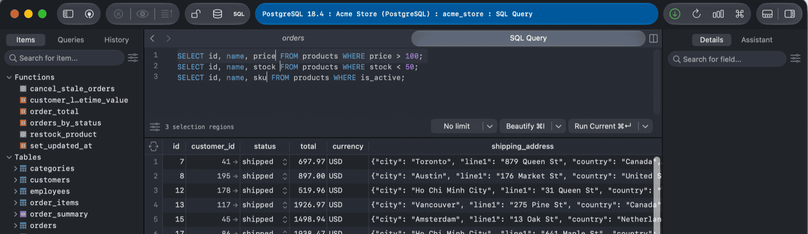 Multiple cursors in TablePlus