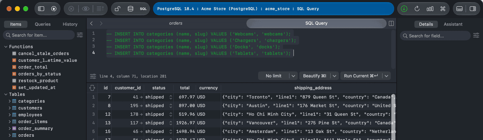 Multiple cursors in TablePlus