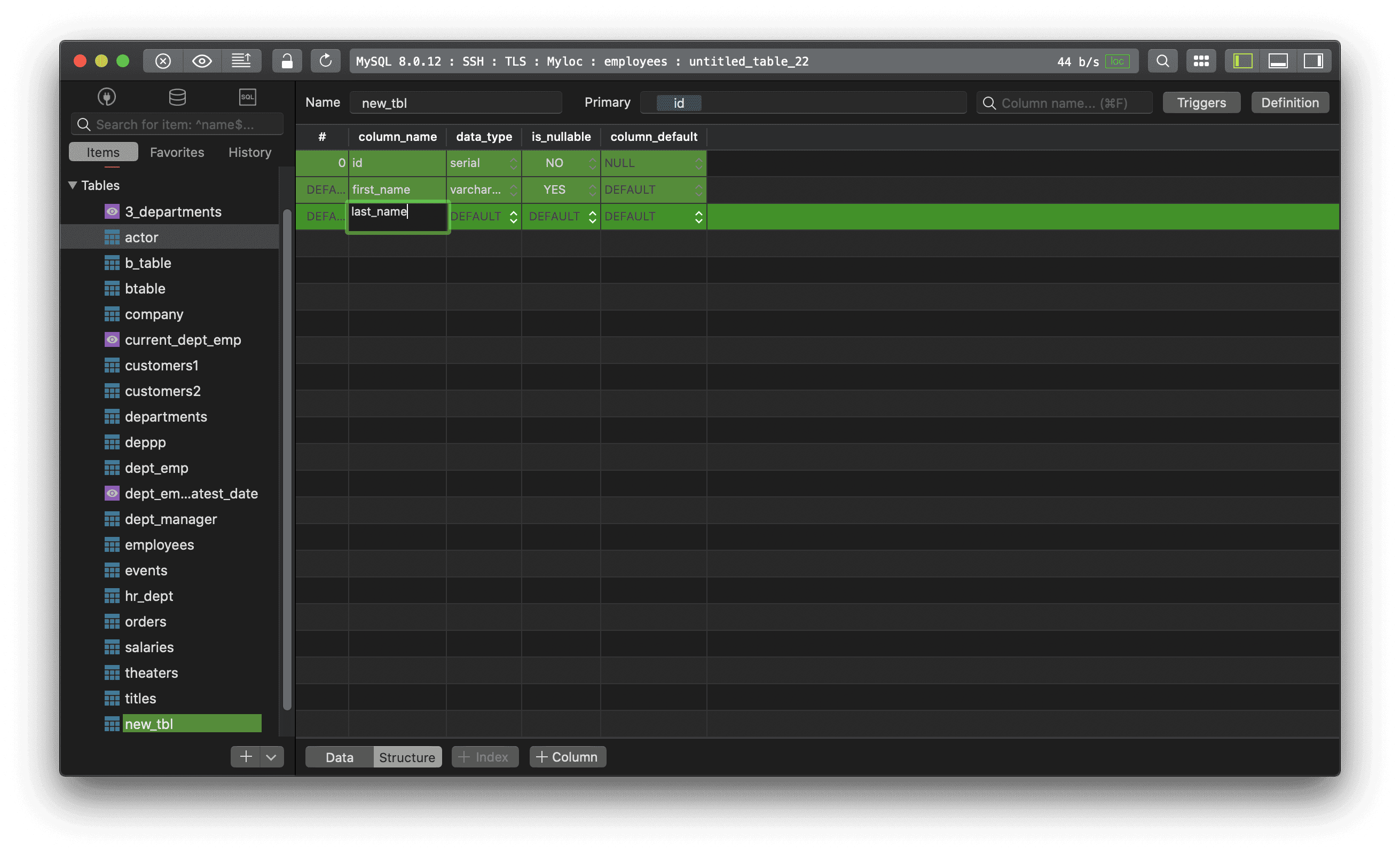 Create a new table MySQL