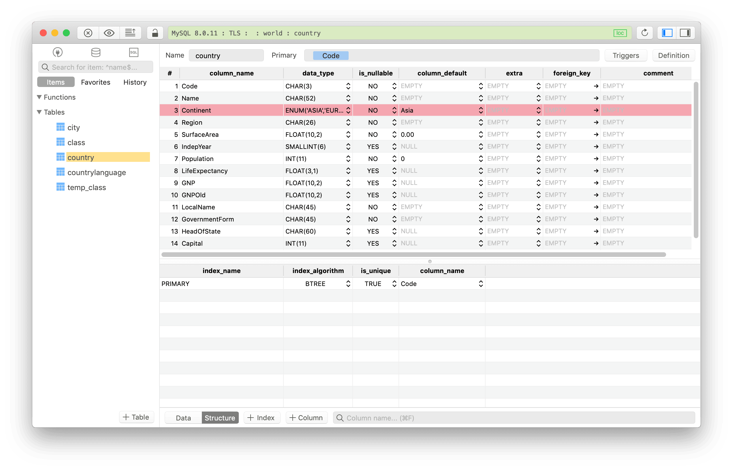 Delete column in TablePlus GUI Tool MySQL