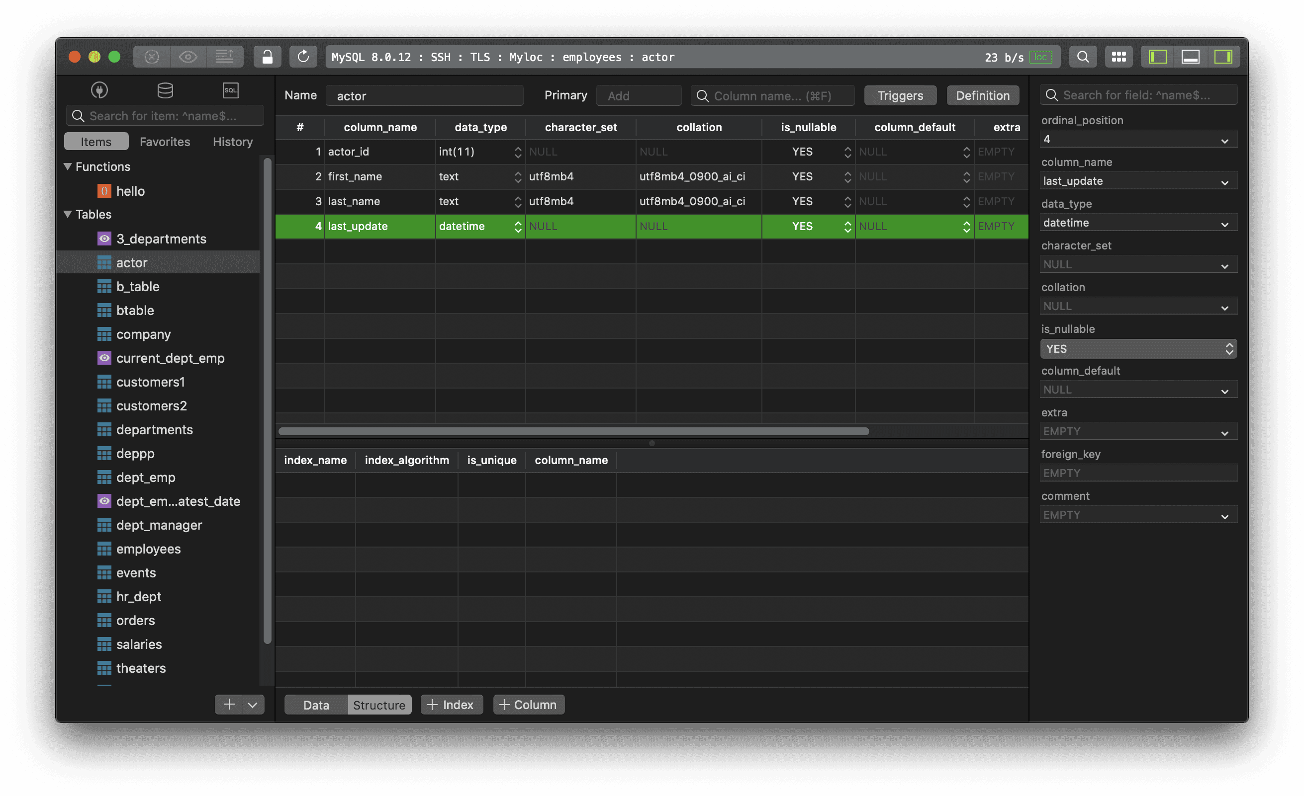 TablePlus Edit Structure