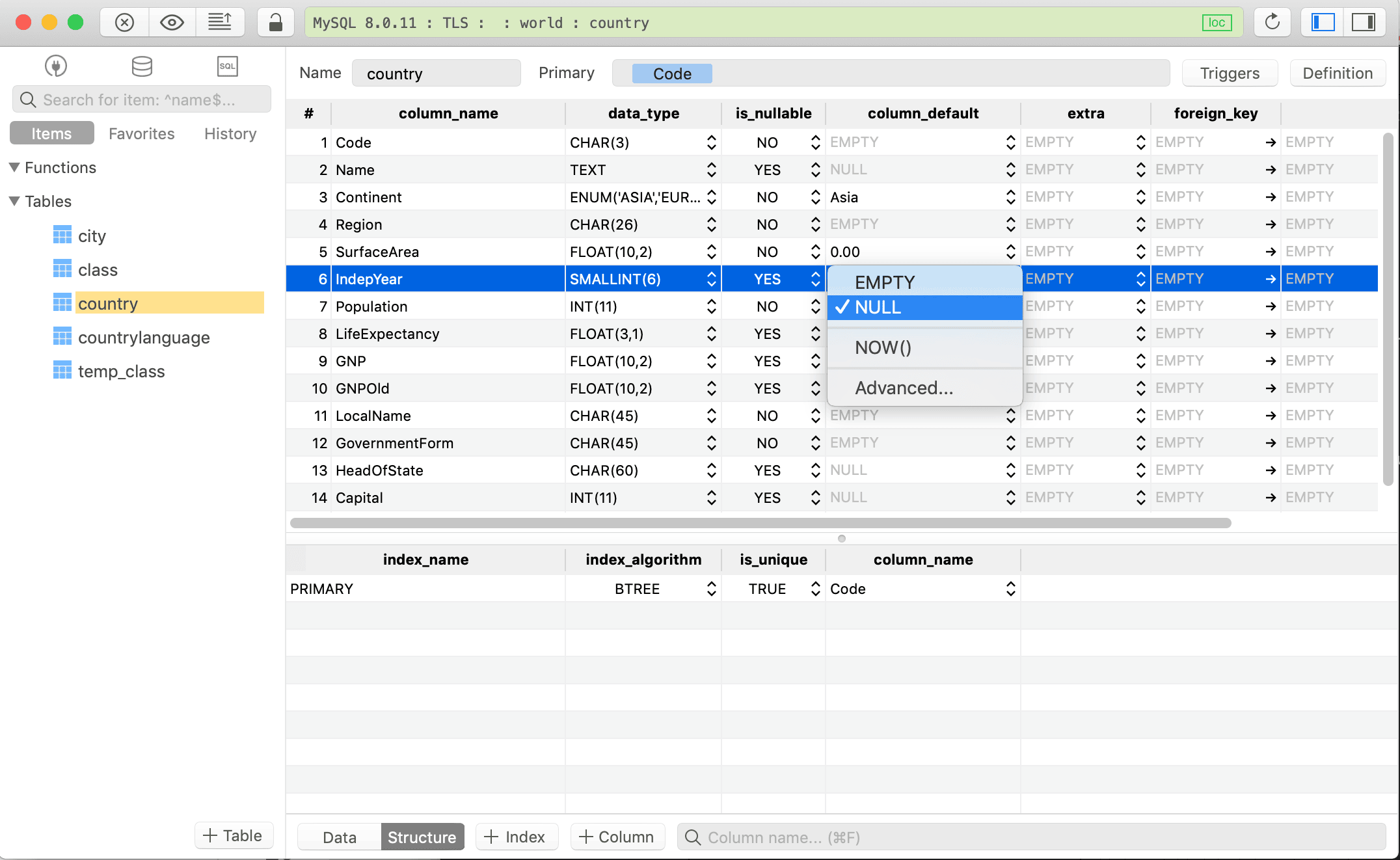 Modify column in TablePlus GUI Tool MySQL