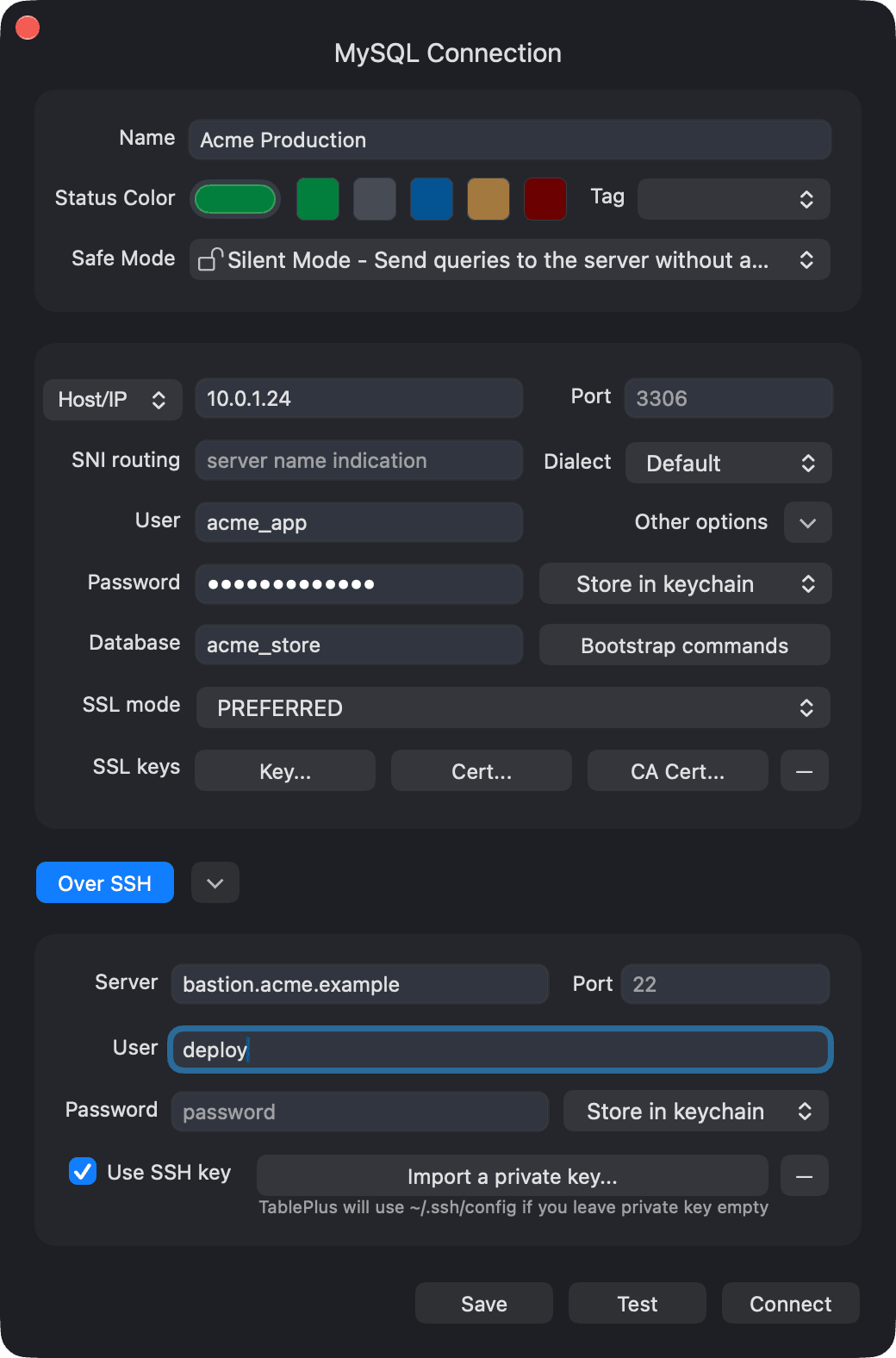 Connection over SSH
