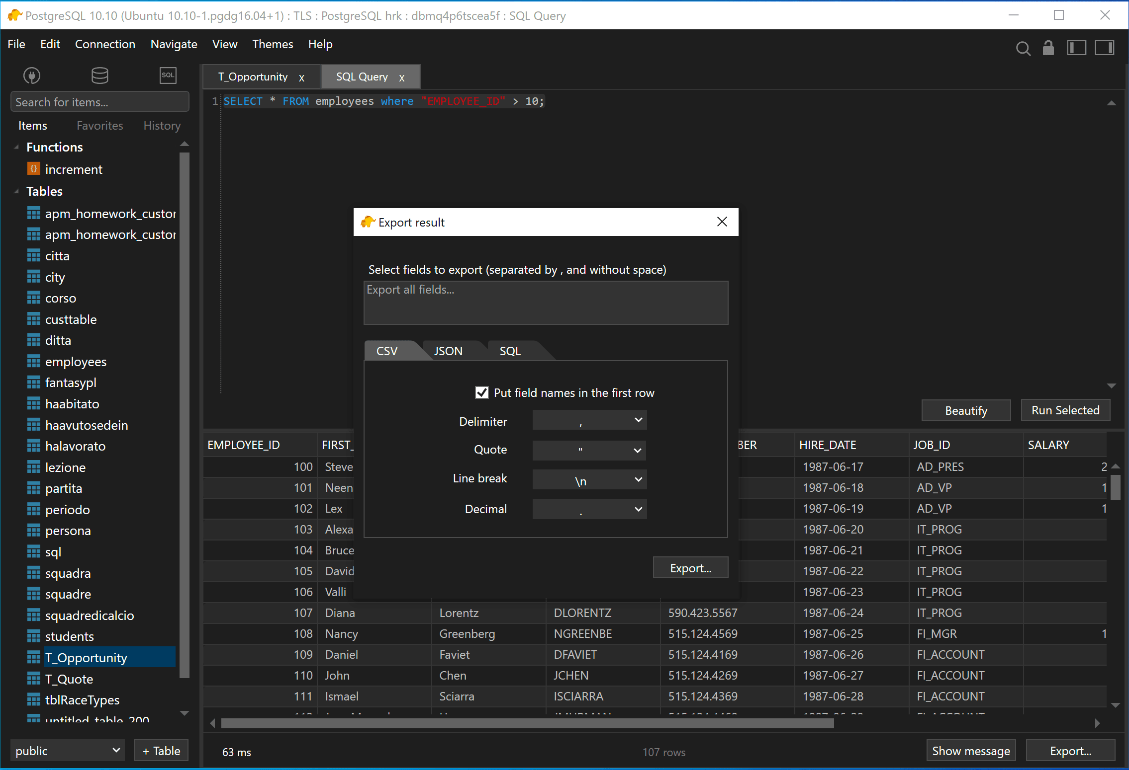 Export to CSV