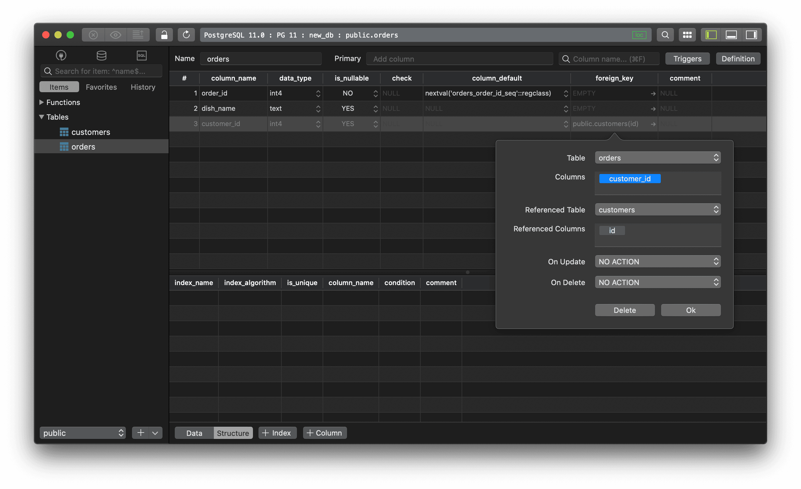 Add foreign key using TablePlus