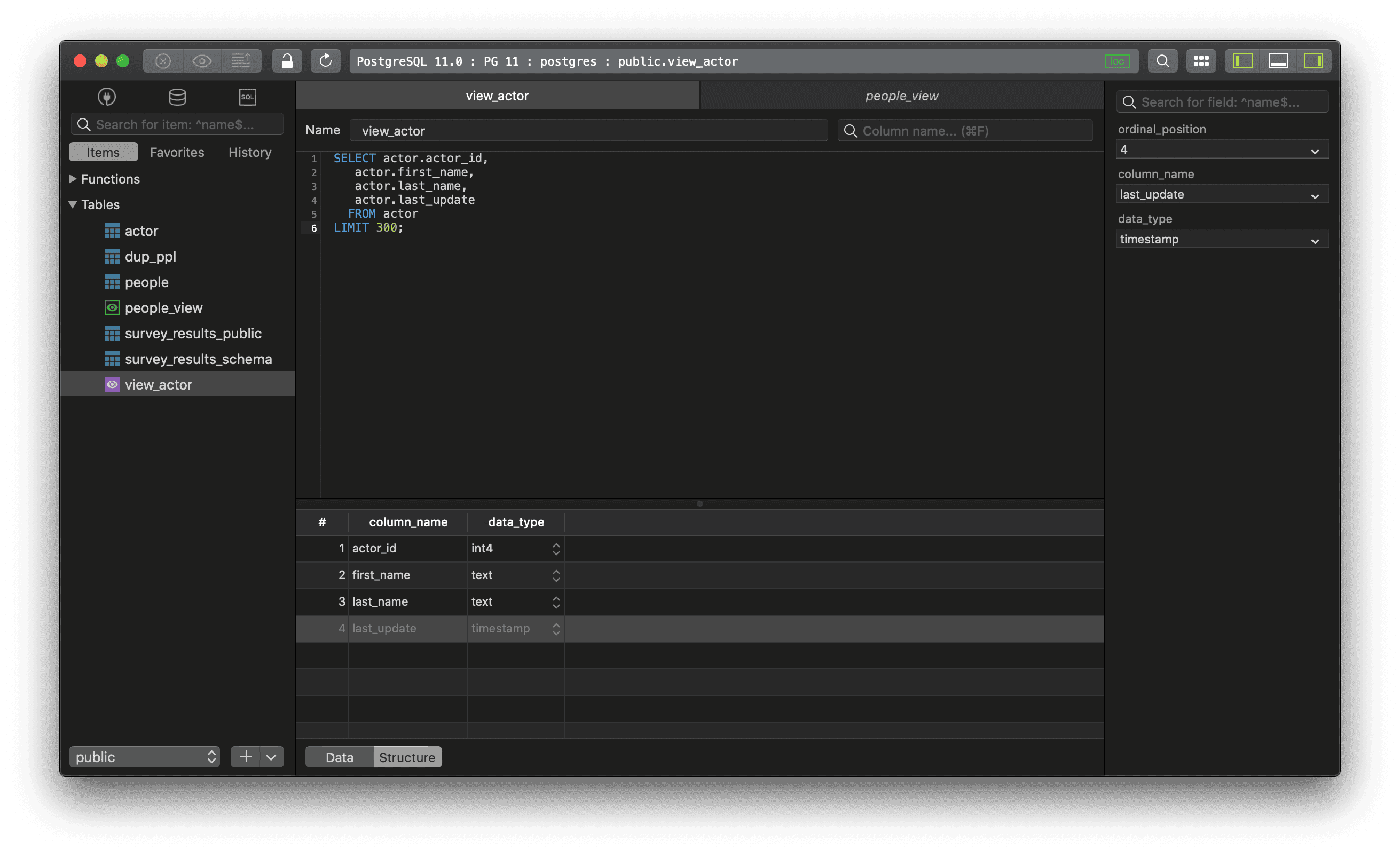 See creation statement from the GUI