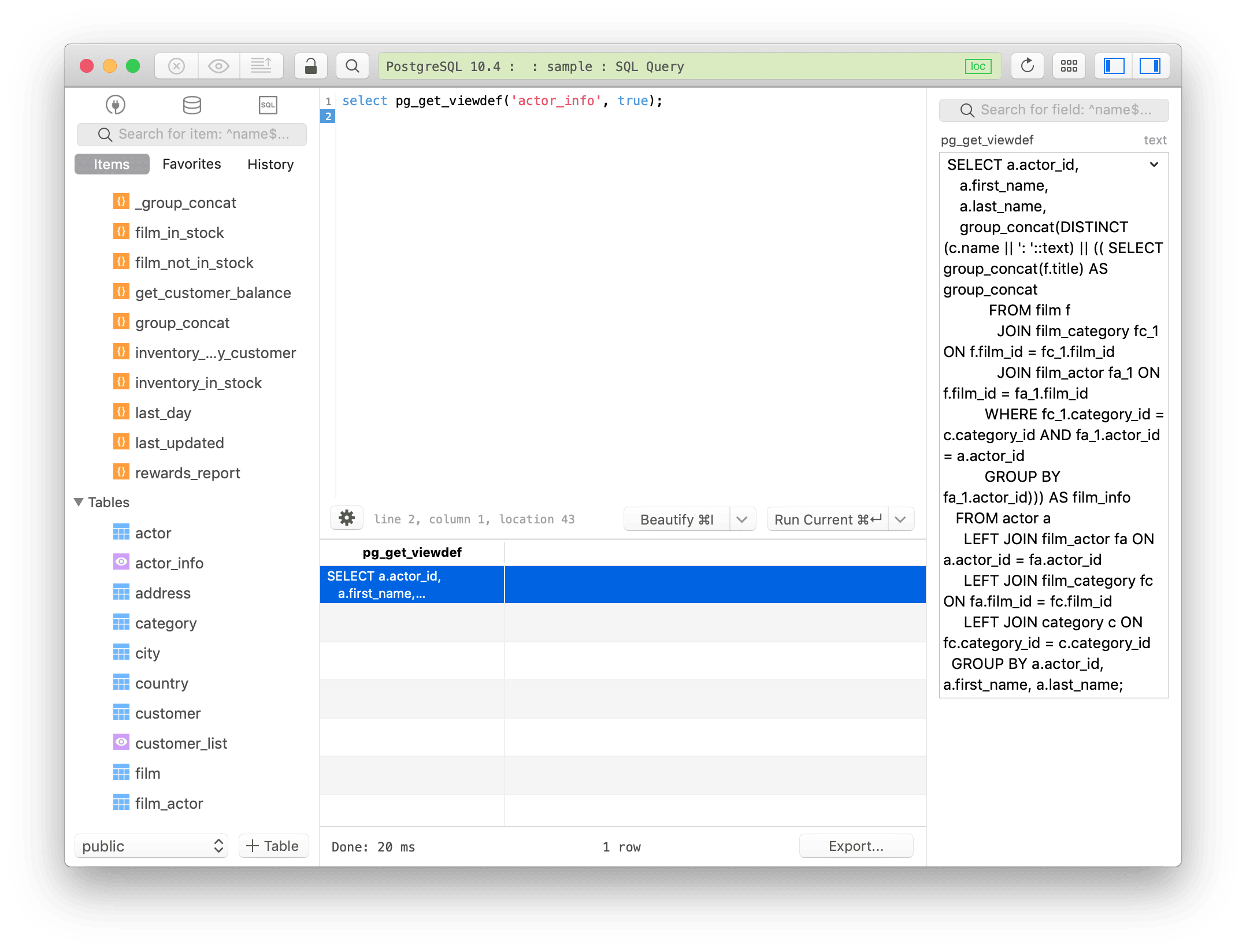 See creation statement from the Query Editor