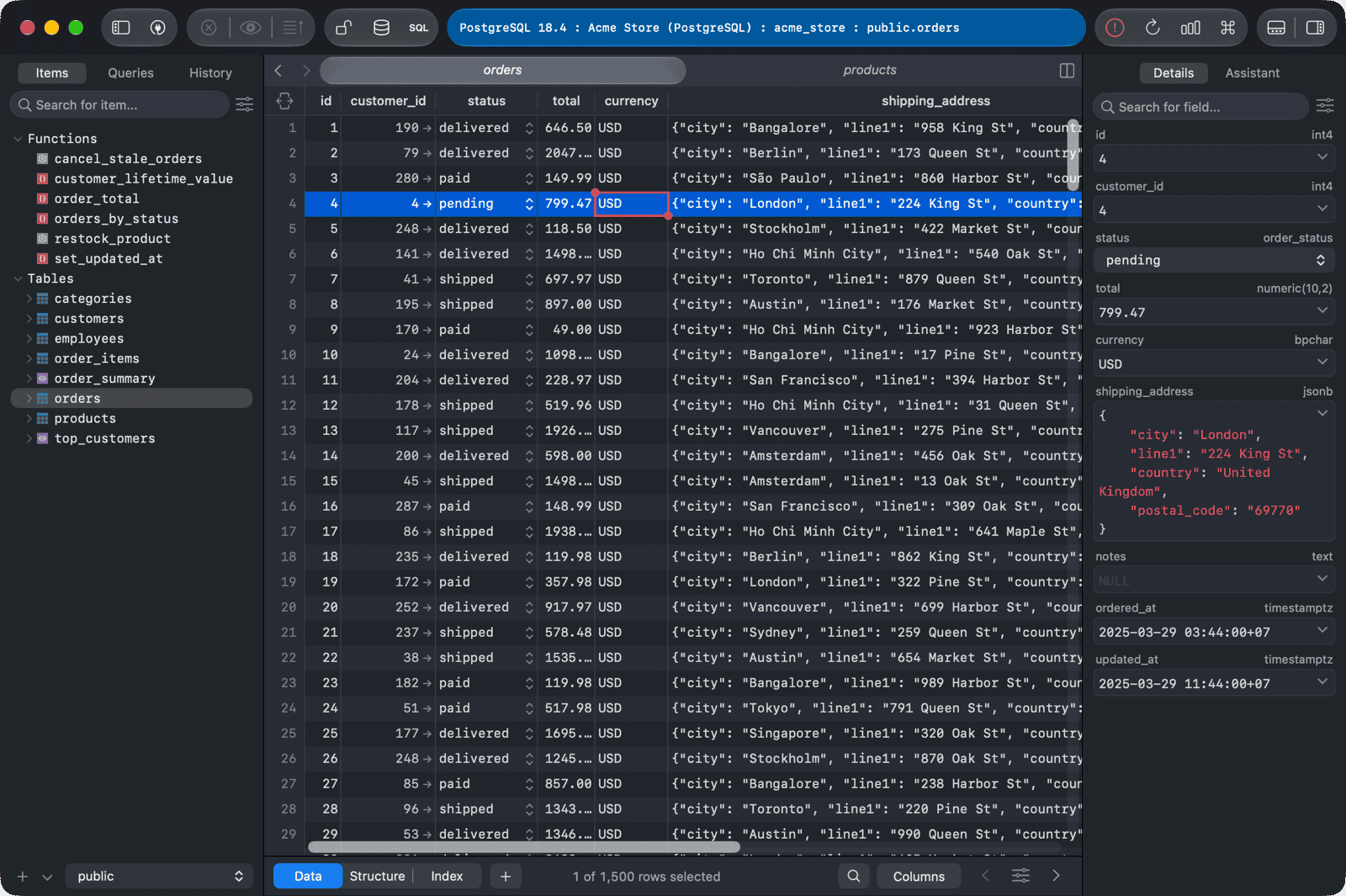 TablePlus GUI Tool in Dark theme