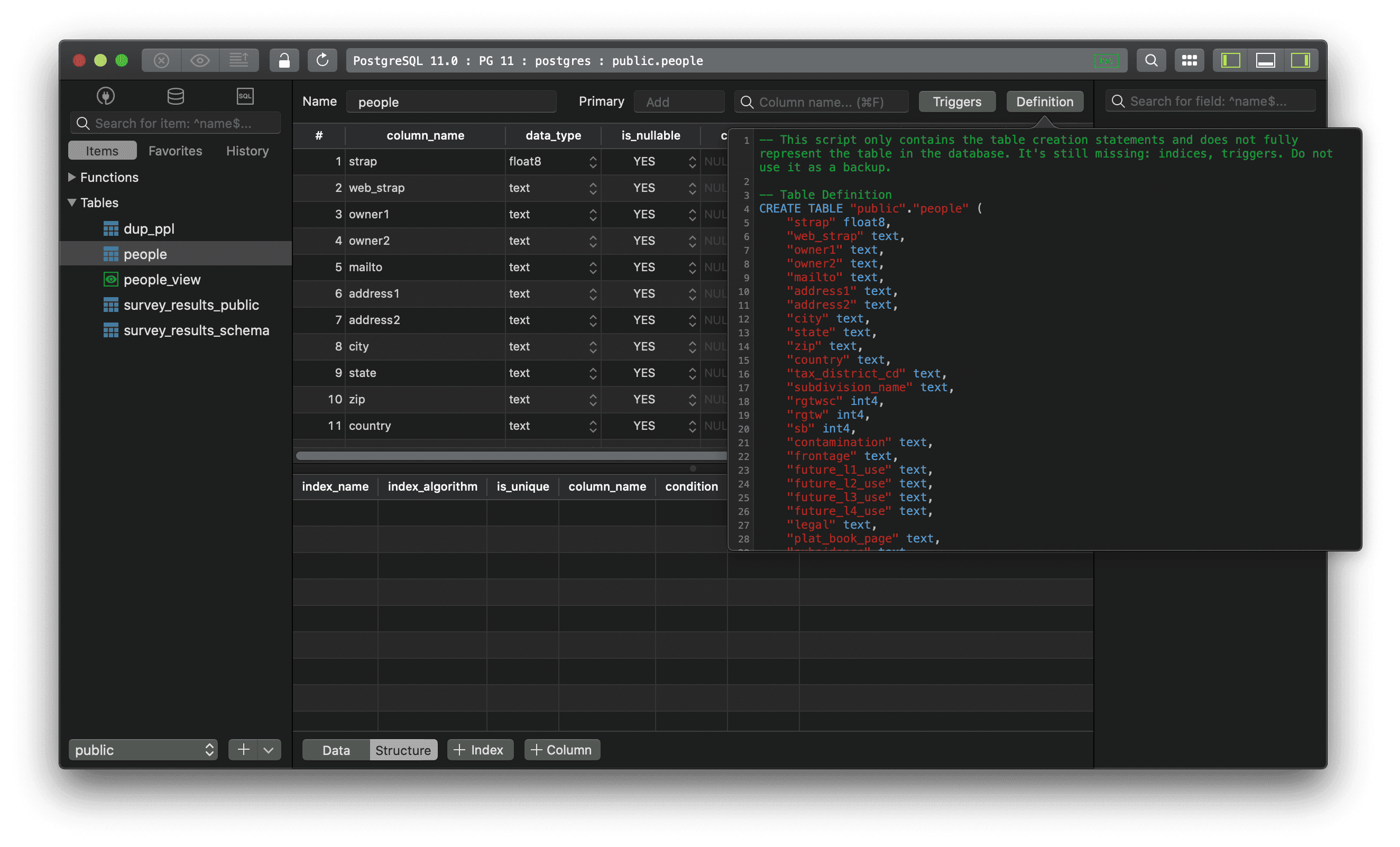 Table Creation Statement