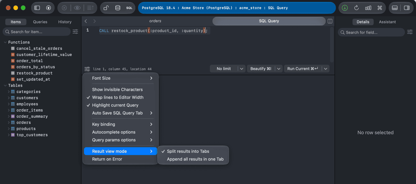 Enable split results into tabs