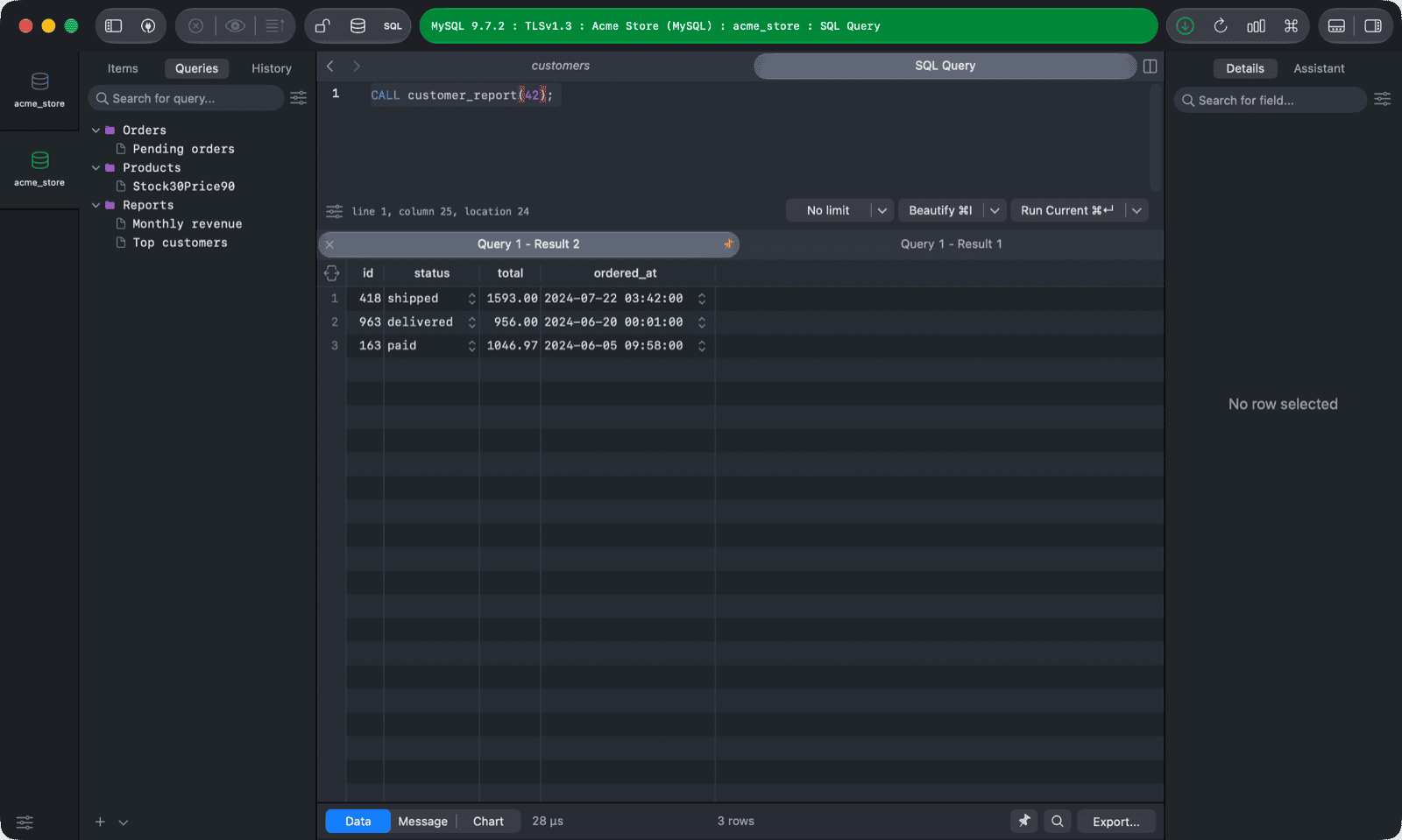 Showing multiple results procedure