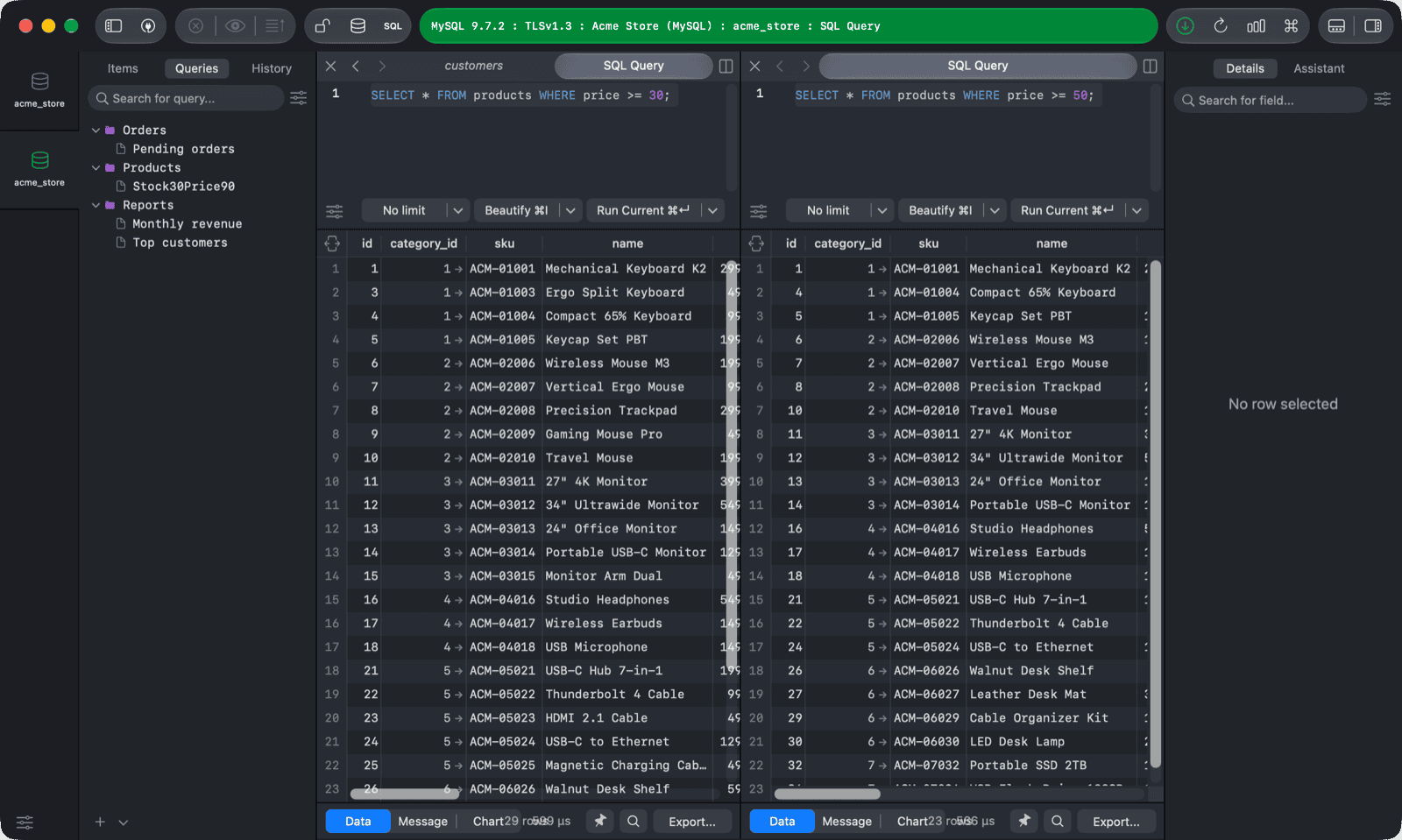 How to show multiple query results separately