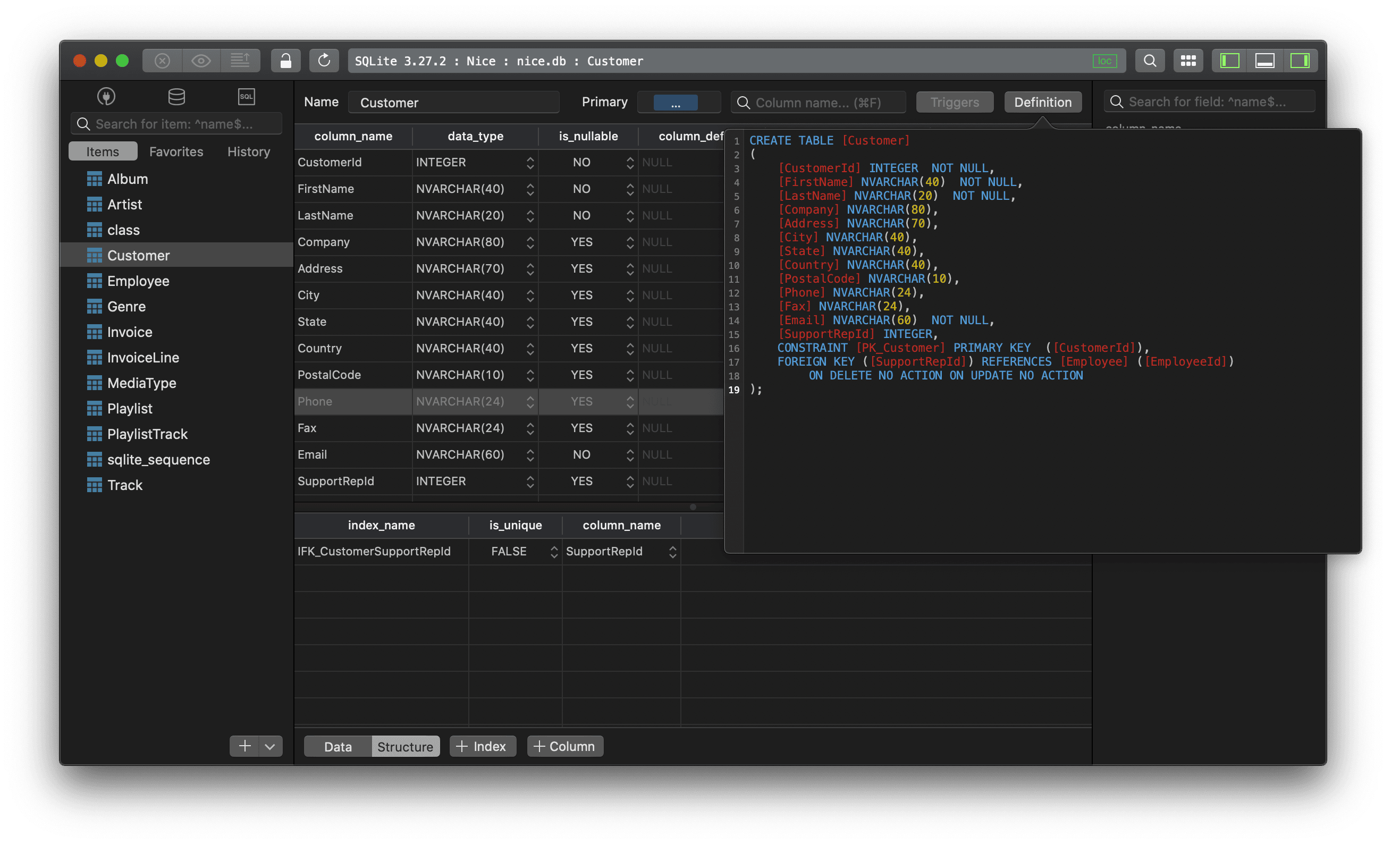TablePlus GUI Tool SQLite