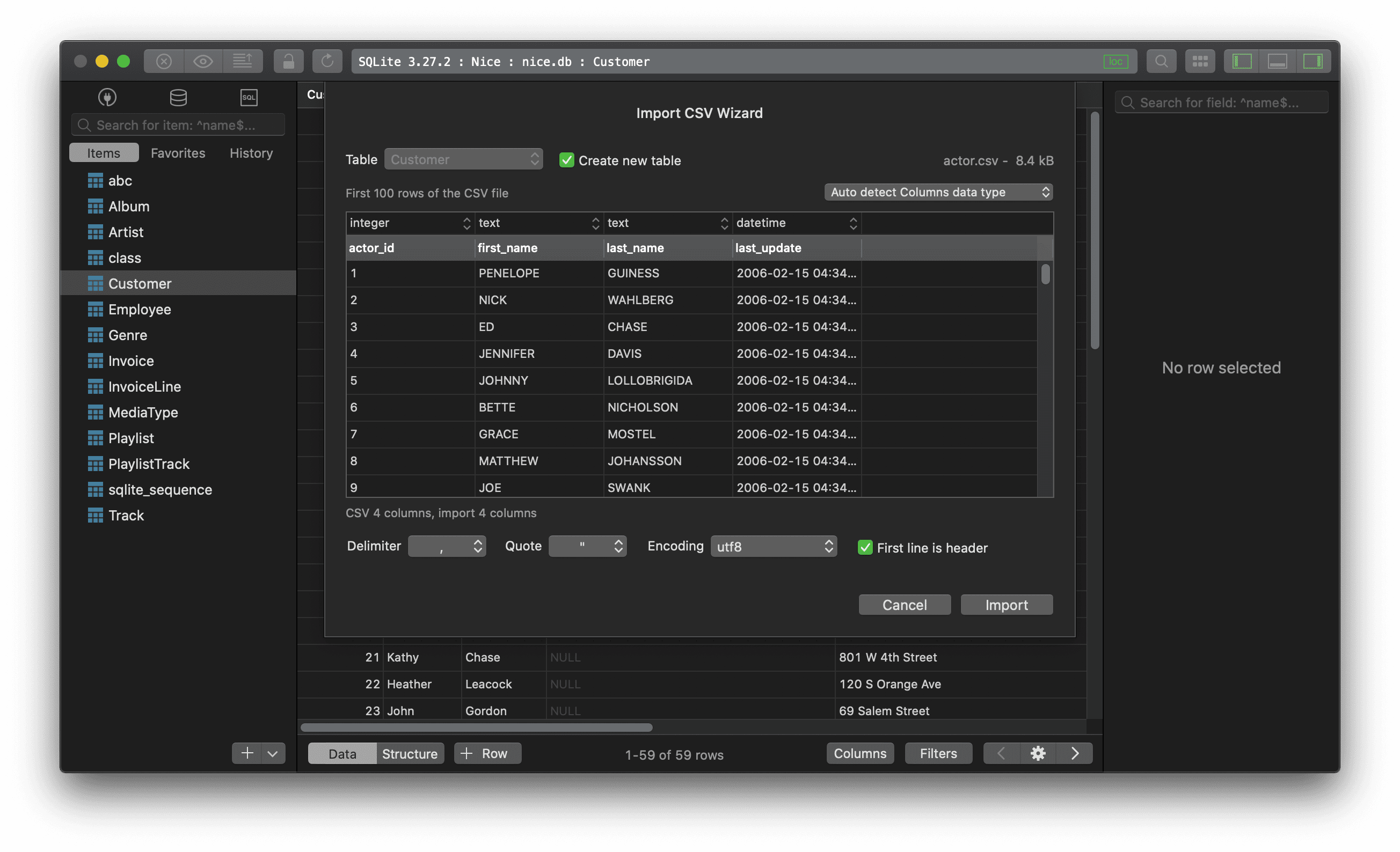Import CSV SQLite