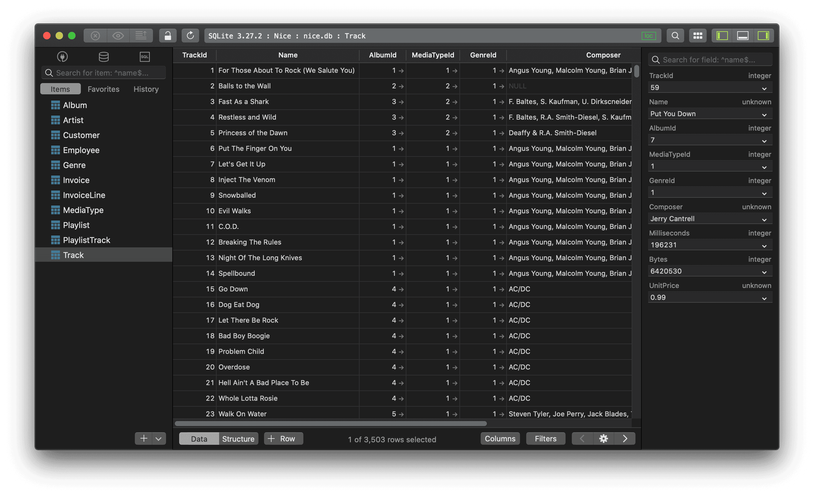 TablePlus GUI Tool SQLite