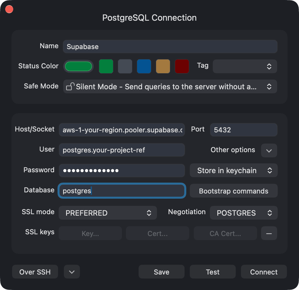 Configure in TablePlus