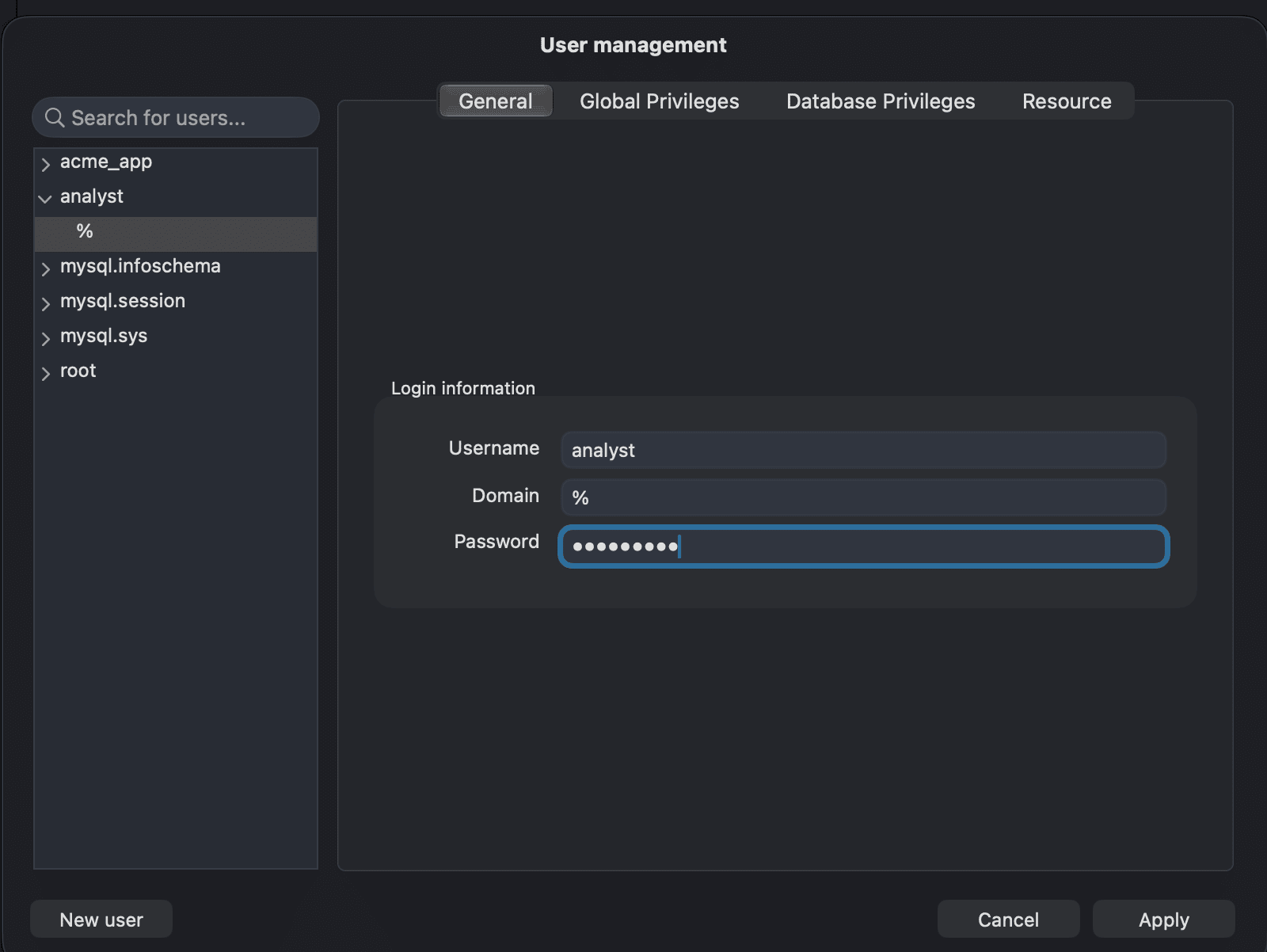 New MySQL user
