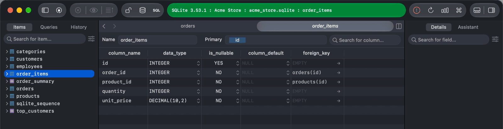 Primary field at the top of the Structure tab