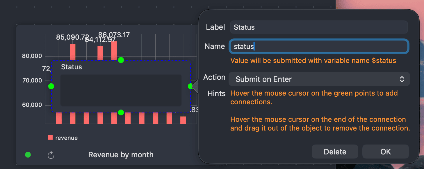 An input field connected to a data table