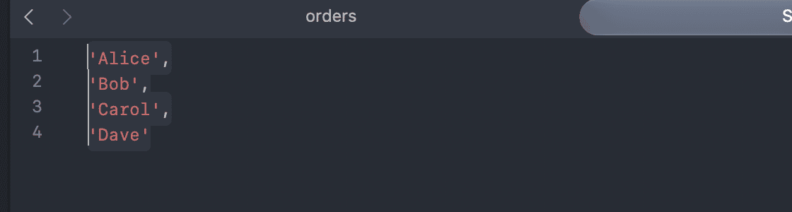 Carets on four consecutive lines