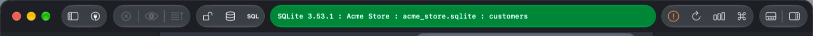 The default TablePlus toolbar connected to Acme Store